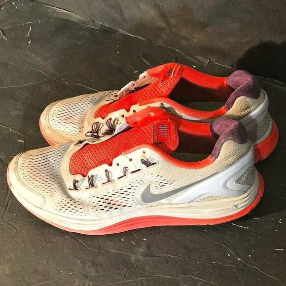 NIKE Red Gray Lunar Glide 4 Track Activewear Athletic Running Shoes - Picture 1 of 8